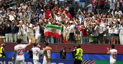 Protesters gather outside Los Angeles stadium ahead of Iran’s World Cup match against Belgium