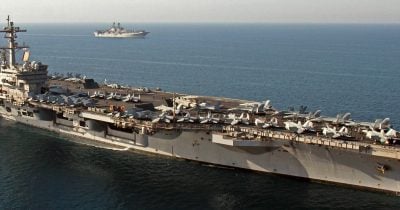 US enforces Iran blockade with F/A-18 launch from USS George H.W. Bush
