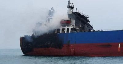 Iran supertanker catches fire after hitting naval mines in Strait of Hormuz